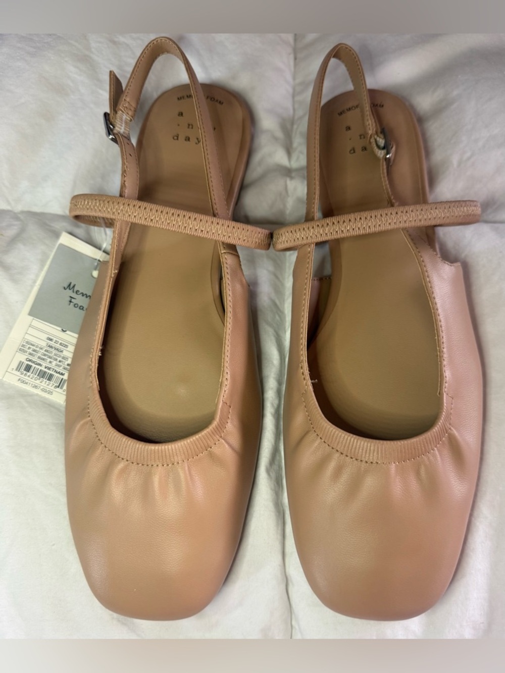 a new day Vada Tan Memory Foam Ballet Flat Adjustable Comfort Travel Shoes NEW - Picture 5 of 5